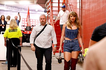 Taylor Swift Rocks Sexy Denim Shorts and Sizzling Thigh-High Boots at Arrowhead Stadium