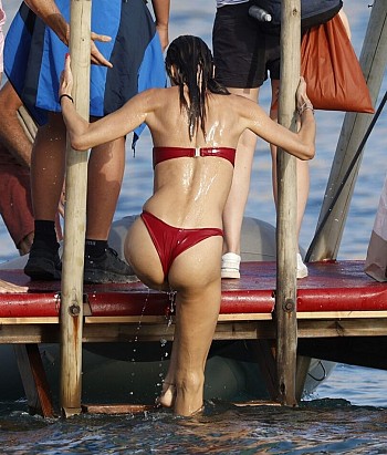 Alessandra Ambrosio Flaunts Her Sexy Body in a Tiny Red Bikini in Ibiza!