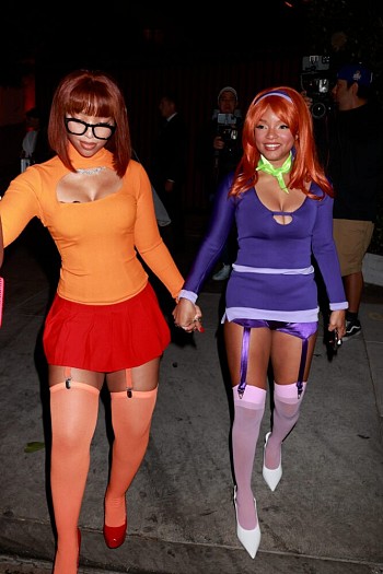 Halle & Chloe Bailey Rock Sexy Scooby-Doo Costumes with Major Cleavage at Halloween Bash!